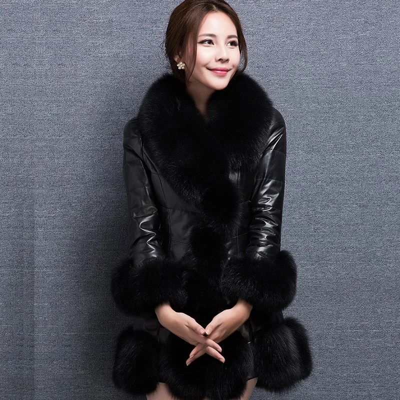 

new winter women's coat pu jacket with imitation fur women down jacket warm clothing women'a parks winter clothing