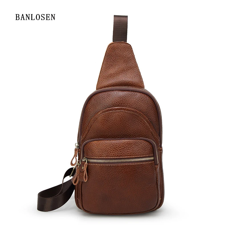 

Genuine Leather Casual Cowhide Chest Pack England Style Men Mobile Bag Men's Messenger Bags Crossbody Shoulder Bag