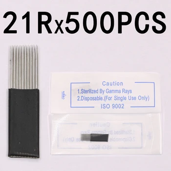 

500 PCS Double Row 21 Microblading Black Needle Tattoo Needles for Manual Pen Fog Blade for Permanent Makeup Eyebrow