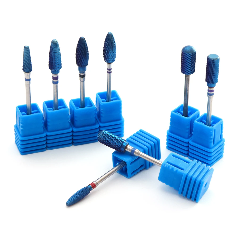 14 типов Вольфрамовая карбидная фреза для электрического маникюра, дрель для ногтей, Нано покрытие, синие заусенцы для удаления фрез, инструмент для дизайна ногтей, файл CHD/L