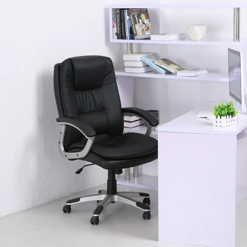 

1PC Black Faux Leather Office Chair Manage Chair High Back Computer Task Chair with Comfort Fixed Armrest HC-2407H