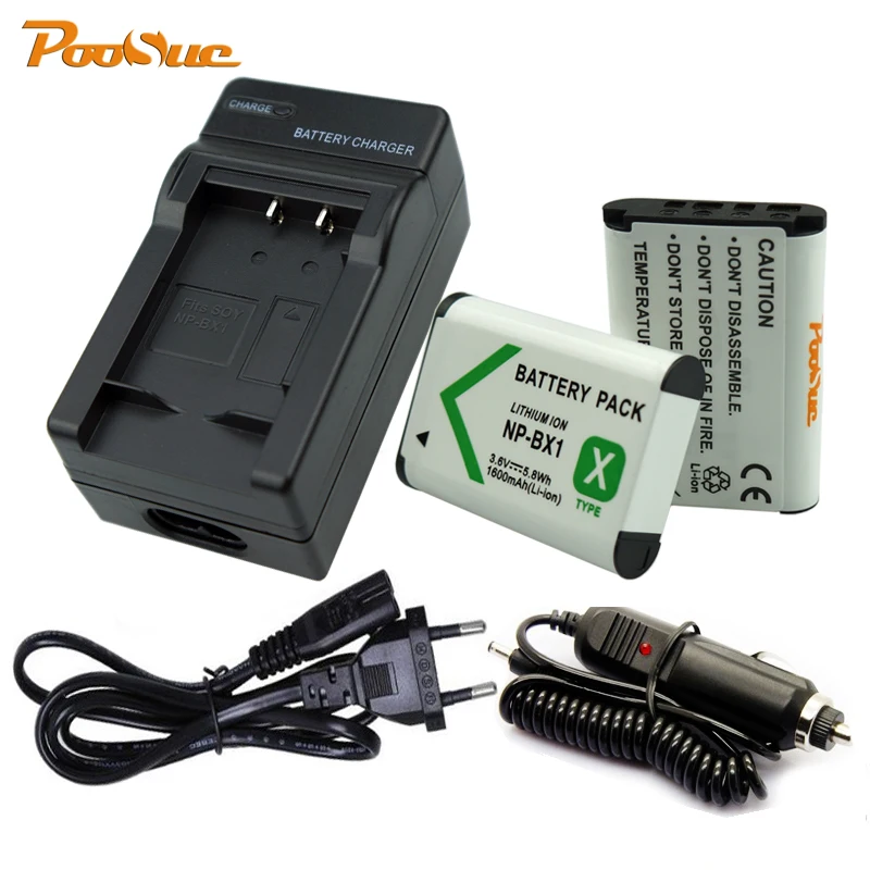 

bateria 1600mAh NP-BX1 Battery NP BX1+Euro/US Cable Car Charger for Sony Camera HDR-AS100v AS30v HX50 DSC-RX100 HX400 WX350 MV1