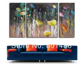 

Handmade poppy flower art painting top-quality 3 panels wall art canvas unframed home decoration