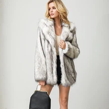 Зимние женские шубы из искусственного меха теплые Повседневное длинный искусственный Лисий мех куртка женская верхняя одежда пальто плюс Размеры 4XL белый chaqueta mujer