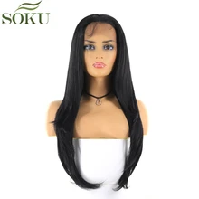 Парики из синтетического кружева, часть, SOKU, 13*4, al, 26 дюймов, прямой парик, бесклеевая, Термостойкое волокно, парик для женщин