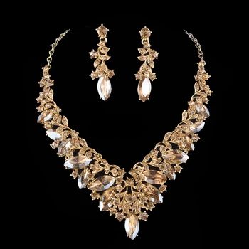 

TOP quality Bridal Jewelry Sets Wedding Necklace Earring For Brides Party Accessories Rhinestones Decoration Gift for Women