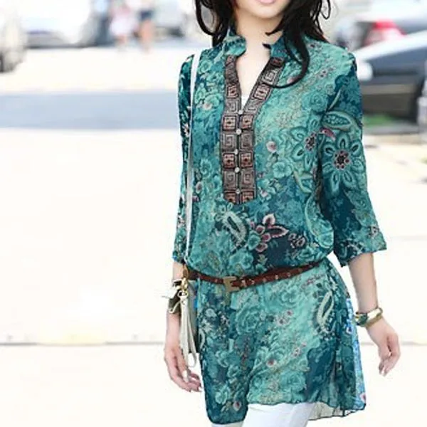 Women Vintage Floral Print Chiffon Blouse 2018 Vintage