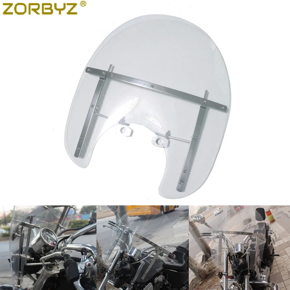 

ZORBYZ Motorcycle 7/8'' 1'' Handlebars Deflector Clear Windshield Windscreen For Harley Honda Yamaha