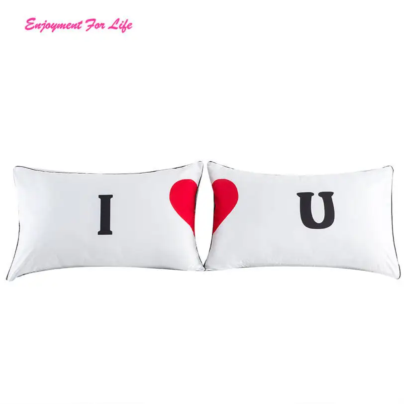 Set of 2 Couples Pillow Cases Letters Printed Pillowcases Bedding