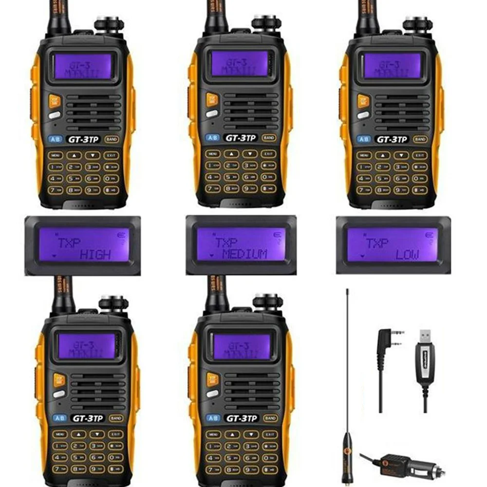 5x Baofeng GT-3TP MarkIII VHF/UHF 1/4/8 W FM Dual Band-DisplayWalkie Talkie Хэм двусторонней радио с 1x Кабель для программирования