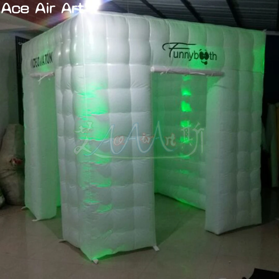  2.4m cube tent inflatable photo booth with led bulb spotlights and customized logofunny booth on di