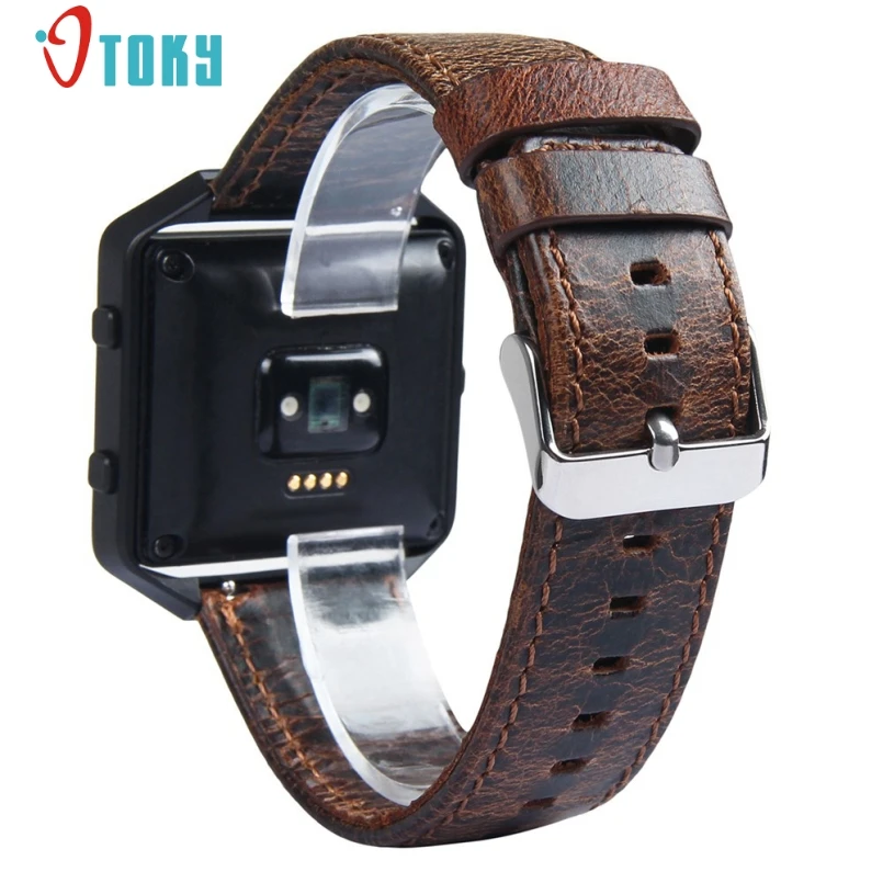 

New Arrive2017 Luxury Genuine Retro Leather Watch Band Wrist Strap+Metal Watch Frame For Fitbit Blaze Smart Watch