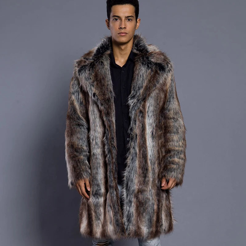 Buy 2018 Winter Men Fashion Thick Faux Mink Fur Trench