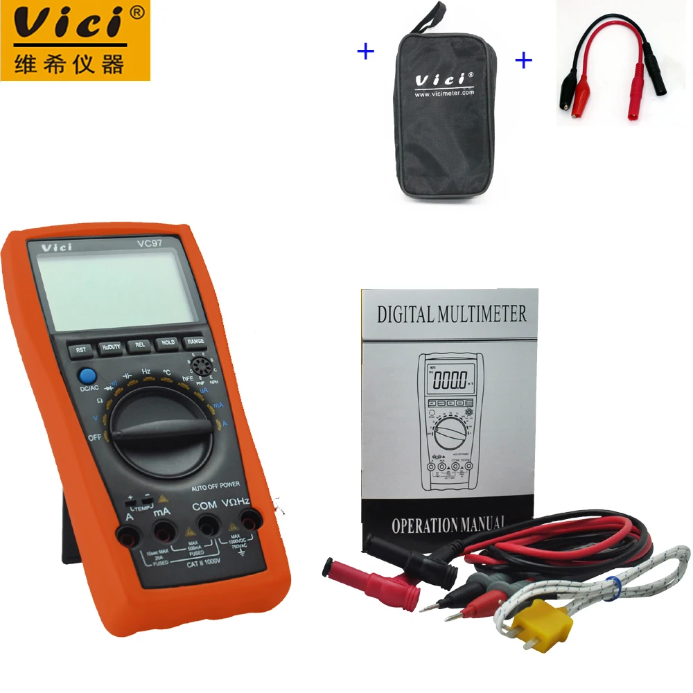 

VICI VC97/ VC97A digital multimeter voltmeter AC/DC voltage current Resistance Capacitance frequency Tester + Alligator Probe