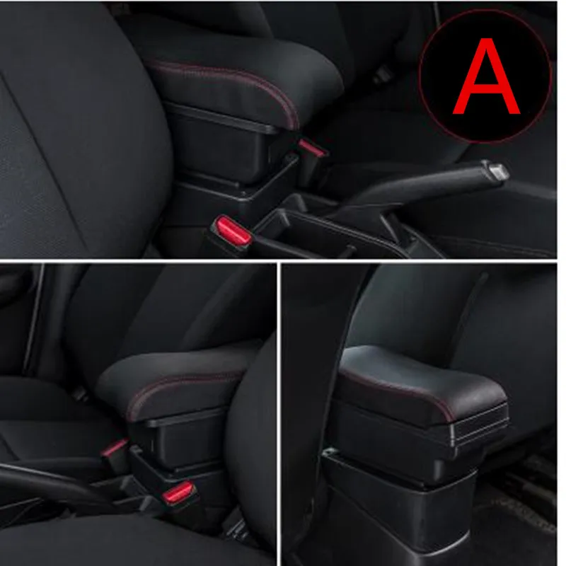 Для Citroen C1 подлокотник коробка с двойным дном с USB - Название цвета: A black red line