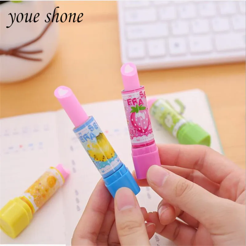 2PCS/LOTS Cute Cartoon Lipstick Eraser for pencil Fruit erasers for kid