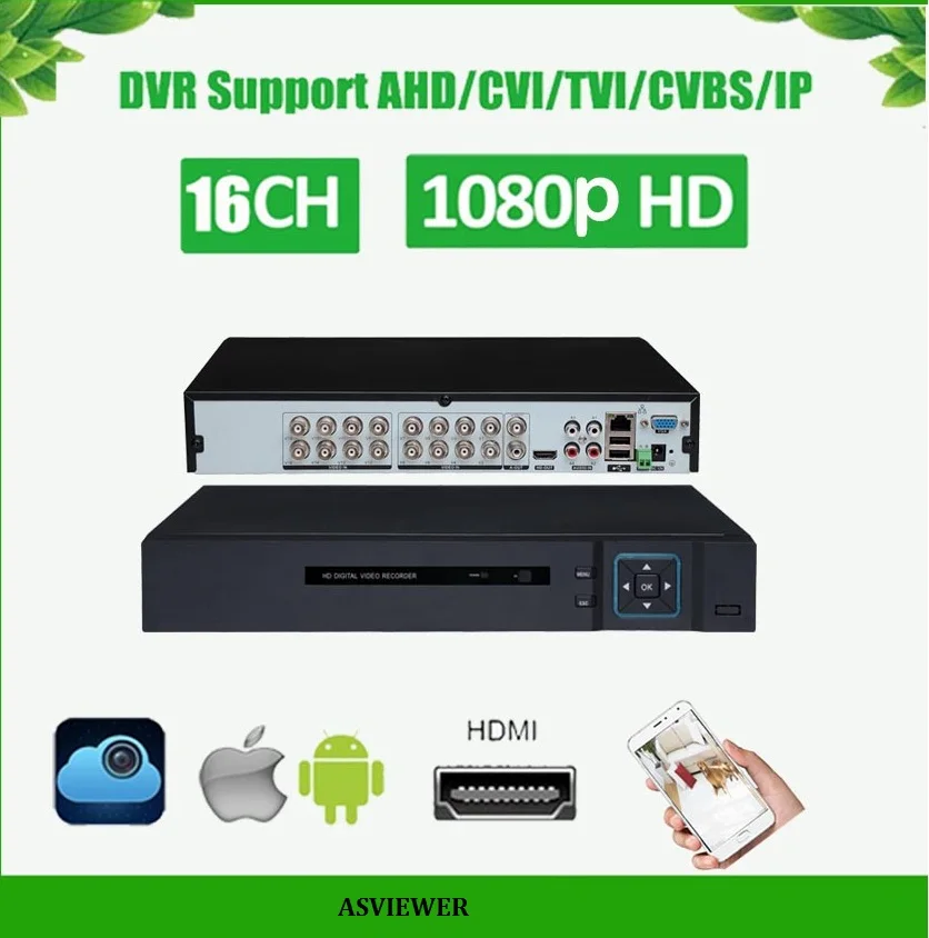 16-канальный 5 в 1 DVR 1080 P AHD/CVI/TVI/IP DVR 1920*1080 2mp CCTV видео Регистраторы Hybrid DVR HVR 5 в 1 безопасности as-avr3416m