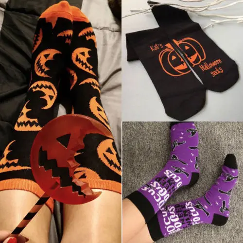 Тыква носки Хэллоуин женские мужские повседневные Мягкие яркие универсальные удобные носки черные фиолетовые унисекс носки