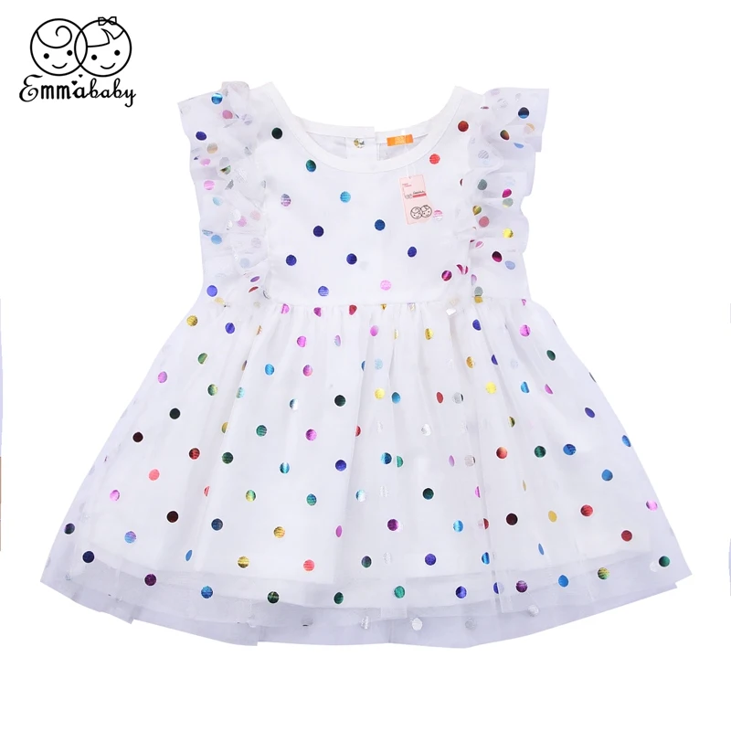 

2018 Newborn Kids Baby Girls Pageant Party Formal Sequins Dot Lace Voile Patchwork Dress Sundress Clothes