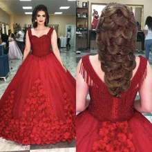 Винтажное бальное платье ручной работы с бисером и цветами, красное платье на шнуровке, vestidos de 15 anos quinceanera, пышные платья
