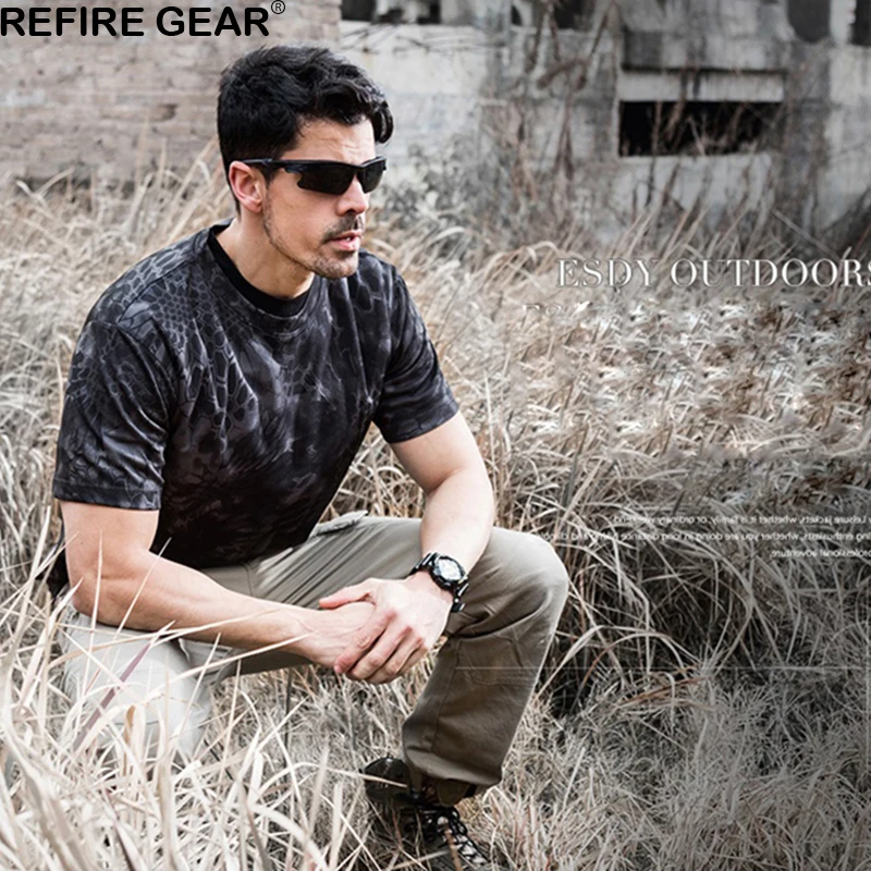 Мужская камуфляжная футболка Refire Gear быстросохнущая дышащая с коротким рукавом