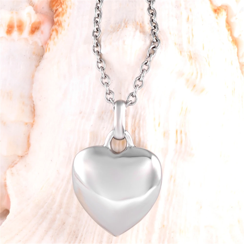 Polished Shiny Heart Cremation Urn Necklace Memorial Jewelry Stainless