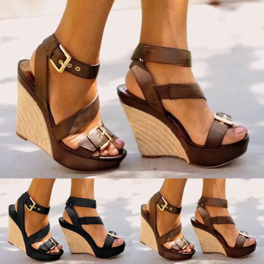 

Summer sandalias mujer 2019 Womens Fashion Open Toe Wedges Thick Bottom Straps Buckle Shoes Roman Sandals zapatos de mujer 15.4