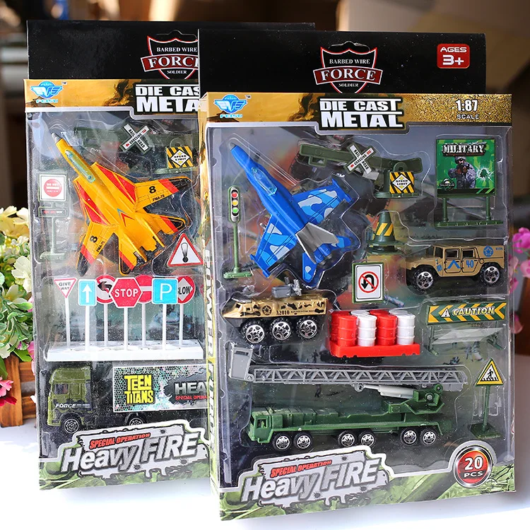 

A set Alloy Military Vehicle Model Set Simulation Fighter Tank Car Truck Model Children Sand Table Toy