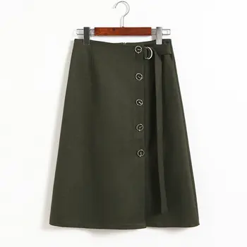 

KIGO Autumn Winter Women Warm Skirt High Waist A Line Wine Red Vintage Skirt Ladies Casual Streetwear Midi Skirt Saia