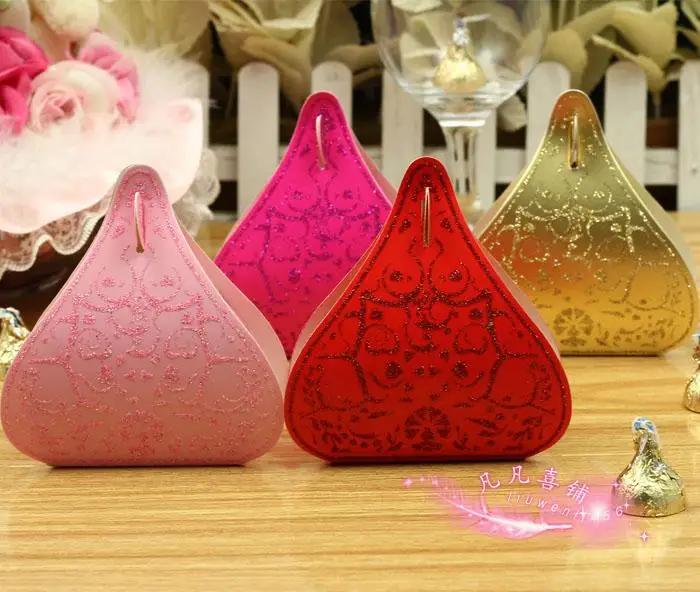

Free Shipping 50Pcs/lot Gold/Red/Pink/Purple/Fuchsia Water Droplet Wedding Candy Box Gift Box Wedding Favor Supply