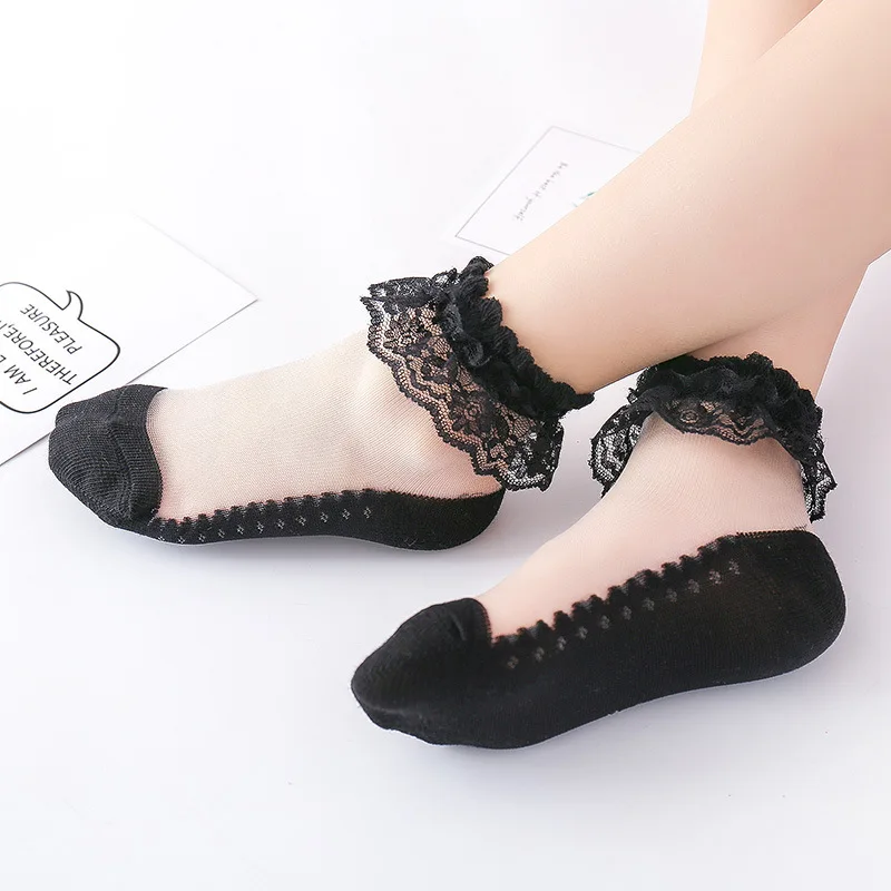 Новые летние детские сетчатые Носки для маленьких девочек модные короткие кружевные носки с рюшами и рюшами Дышащие носки принцессы для маленьких девочек - Цвет: Black 1 Pairs