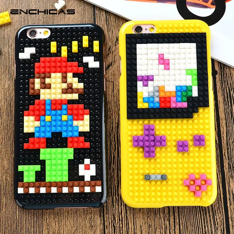 Enchicas Game Boy творчески DIY Building Конструкторы чехол для iPhone X 6 S 7 8 плюс 3D мультфильм