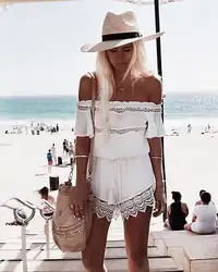 Лидер продаж женские Мини-комбинезон дамы комбинезон летние Шорты для женщин пляжные с открытыми плечами Кружево комбинезон