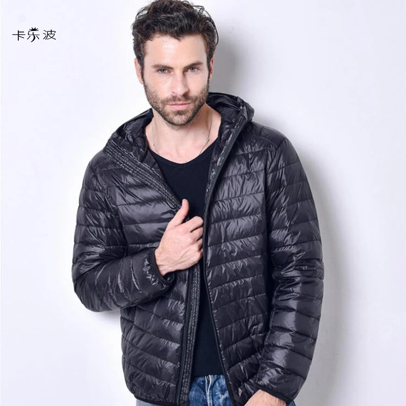

KALEBO brand 2017 new jacket men winter coat light men's white duck down jacket short paragraph hooded large size casual style