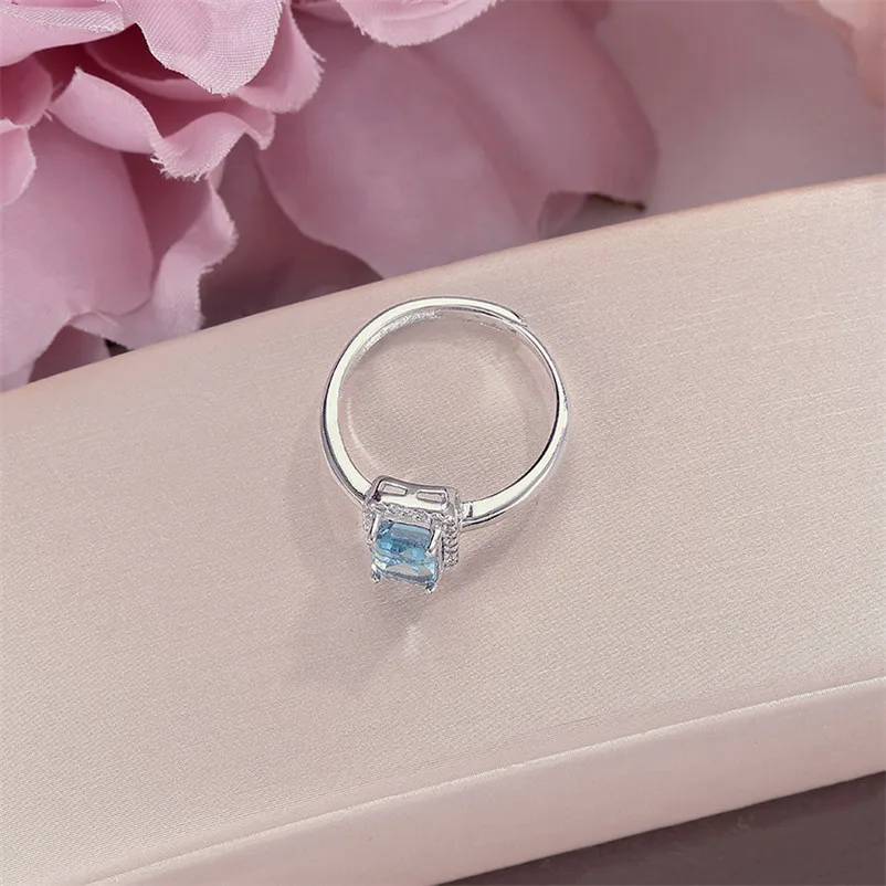 Натуральный топаз кольца для Для женщин Твердого 925 Silver Fine Jewelry 1ct синий прямоугольник 7*5 мм драгоценных камней Регулируемый кольцо R-TO015