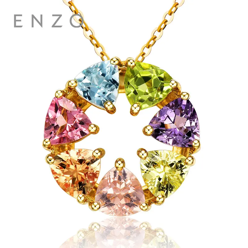 

ENZO Natural Colourful Crystal Charms With 9K Gold Round And Pierced Pendant For Women