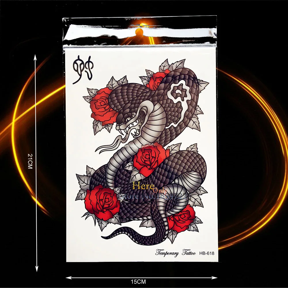 Hitam Ular Tempoary Tato Stiker Tahan Air Mawar Bunga Pasta Tatoo