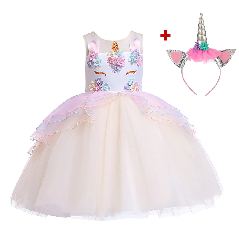 Необычные дети Единорог Платье с фатиновой юбкой для обувь девочек вышитая бальное платье Детские платья принцессы в цветочек Свадебная