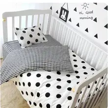 Комплект постельного белья хорошего качества для малышей с рисунком из мультфильма, комплекты кроваток, кровать, хлопок, черный горошек, одеяло/простыня/Подушка, с наполнением