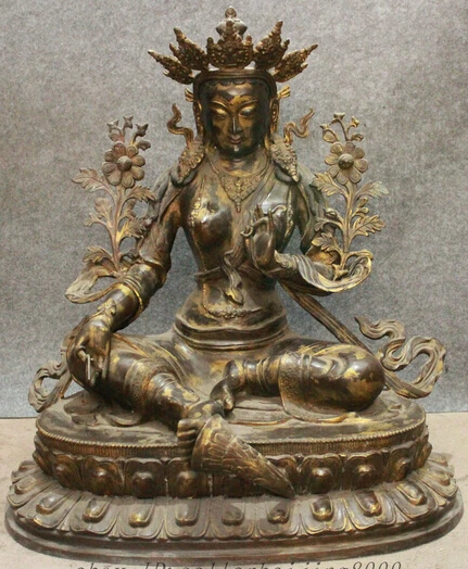 

JP S0606 29" Tibet Classical Bronze Temple Lotus Green Tara Buddha Kwan-yin Statue Set Discount 35%