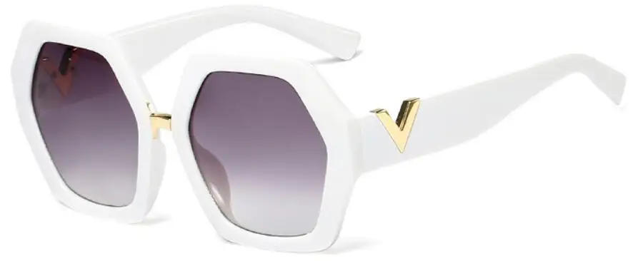 Новые Красные солнцезащитные очки дизайнерские металлические V украшения Солнцезащитные очки для женщин Роскошные брендовые шестигранные Солнцезащитные очки женские очки UV400 - Цвет линз: C1 white gray