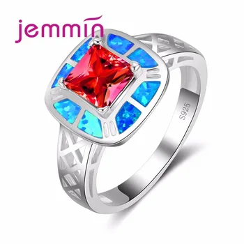 

Hot Sale Fashion Blue Fire Opal Red Stone Fashion Crystal Jewelry Ring Women 925 Sterling Silver Fashion Rings