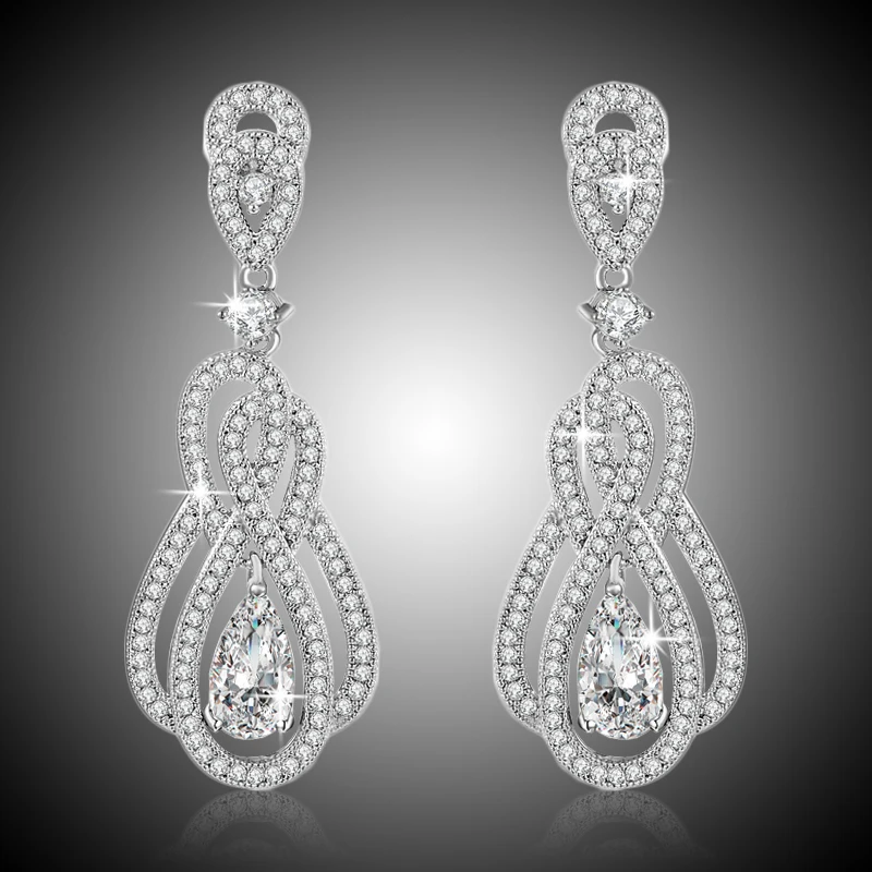 European style Long Earring 925 Sterling Silver Top Cubic Zircon Earings For Women Fashion Engagement Jewelry | Украшения и