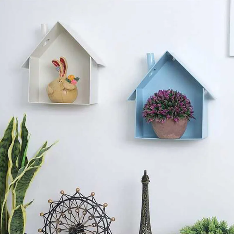 الإبداعية منزل صغير جدار الجرف الأطفال الحمام المنظم رفوف الحائط الحديد شنقا التخزين رف طفل هدية غرفة اكسسوارات