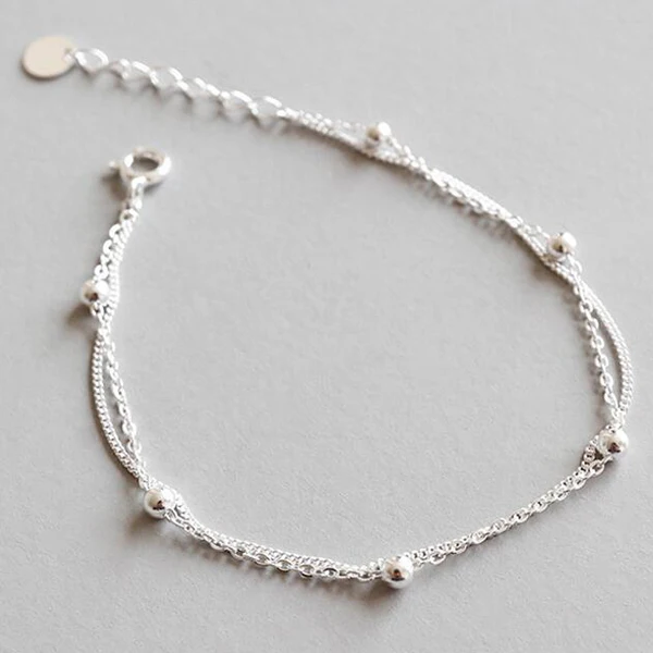 925 пробы серебряные Модные женские ювелирные изделия двухслойные бусины браслет для подарка девушки леди - Цвет камня: Silver