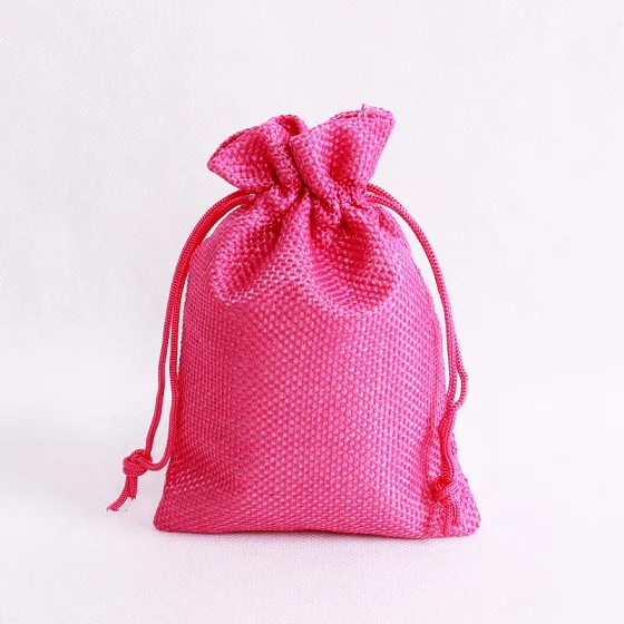 10 шт./лот мини 7x9 см ювелирные упаковочные сумки джутовые мешки со шнурком сумки для конфет подарки закуски ювелирные упаковочные сумки оптом - Цвет: hot pink