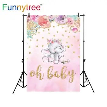 

Funnytree background for photo studio elephant cartoon flower baby shower kids photography backdrop photocall photobooth prop