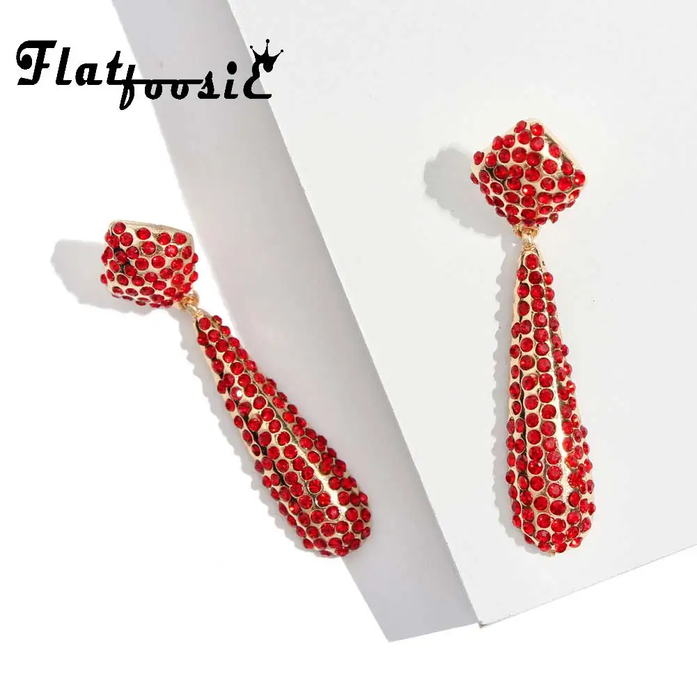 

Flatfoosie za Crystal Water Drop Earrings 2018 Fashion Geometric Pendant Statement Long Dangle Earring Wedding For Women Jewelry