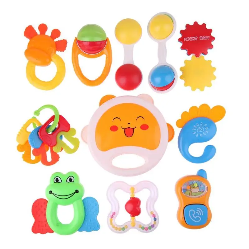 

8 Styles Cute Rattle Music Sound Appease Baby Music toy Plastic Hand Bell Early Learning Intelligence Grasping Gums For Kids