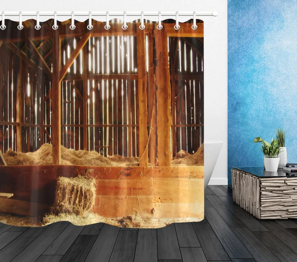 LB деревенский старый сарай и поношенная деревянная удлиненная занавеска для душа фермерский дом с ковриком набор Водонепроницаемый Ванная комната ткань для ванной Декор